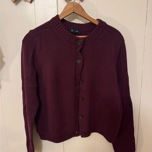 GAP Women's Button-Up Crewneck Cardigan - Wine